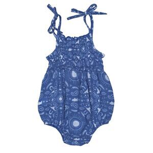 Angel Dear Tie Strap Smocked Bubble Sunsuit, Bandana Navy Size 6-12 Months NWT